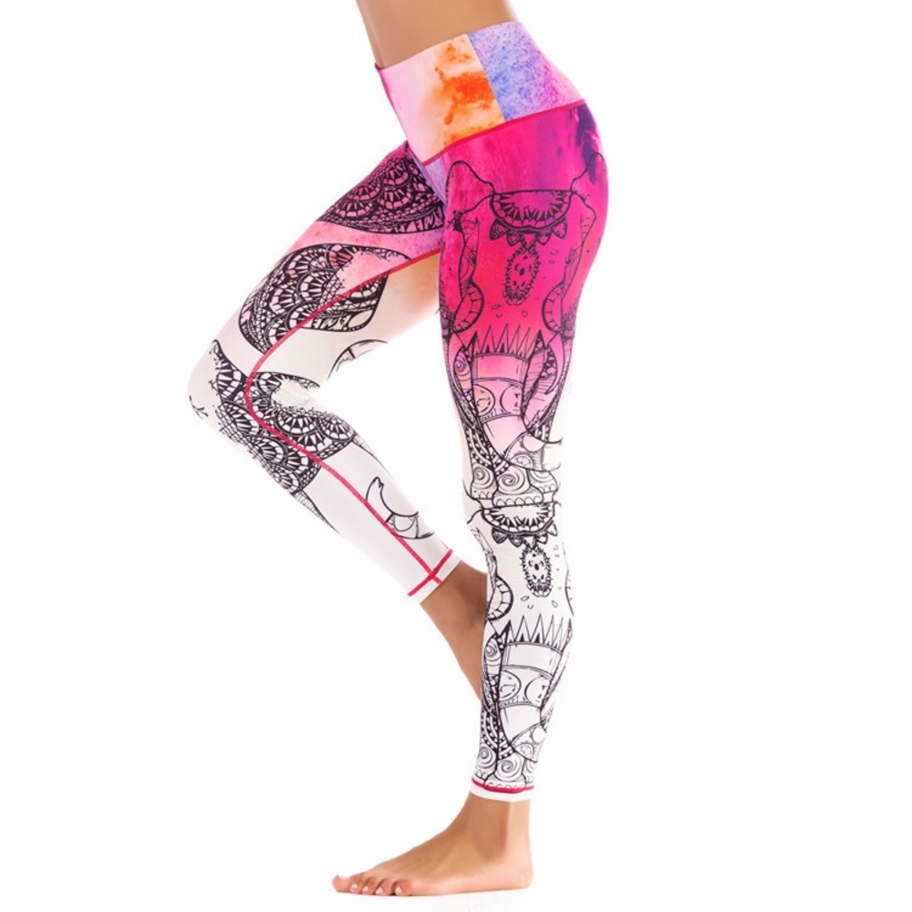 Women's Pink and White Elephant Patterned Leggings